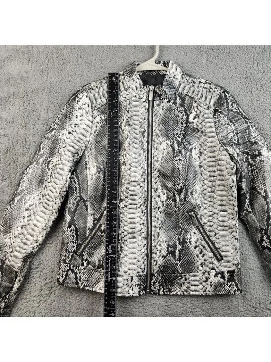 Y2K Faux Leather Moto Jacket Women's Petite Small Snake Skin Mob Wife Grunge - Picture 5 of 11